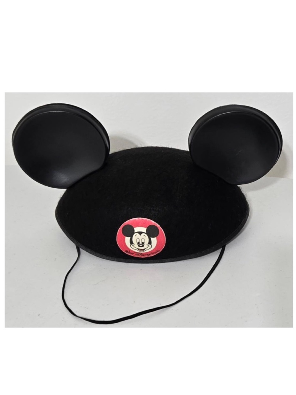 Vintage Disney Micky Mouse Club Ears Hat Infant Size Black Felt Red Patch VTG
